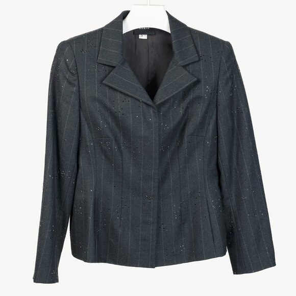 Akris Jackets & Blazers - Akris Black Pinstripe-Wool Rhinestone-Embellished Blazer